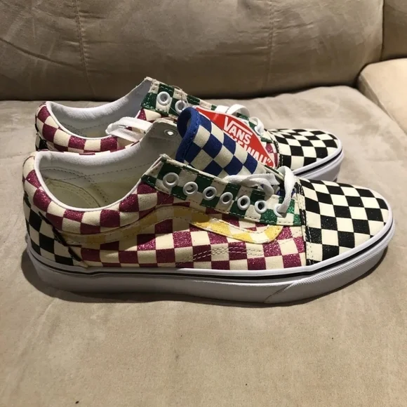 Vans Old Skool Women 7 Glitter Checkered Multicolored VNOA4U3B1HP - Picture 2 of 7